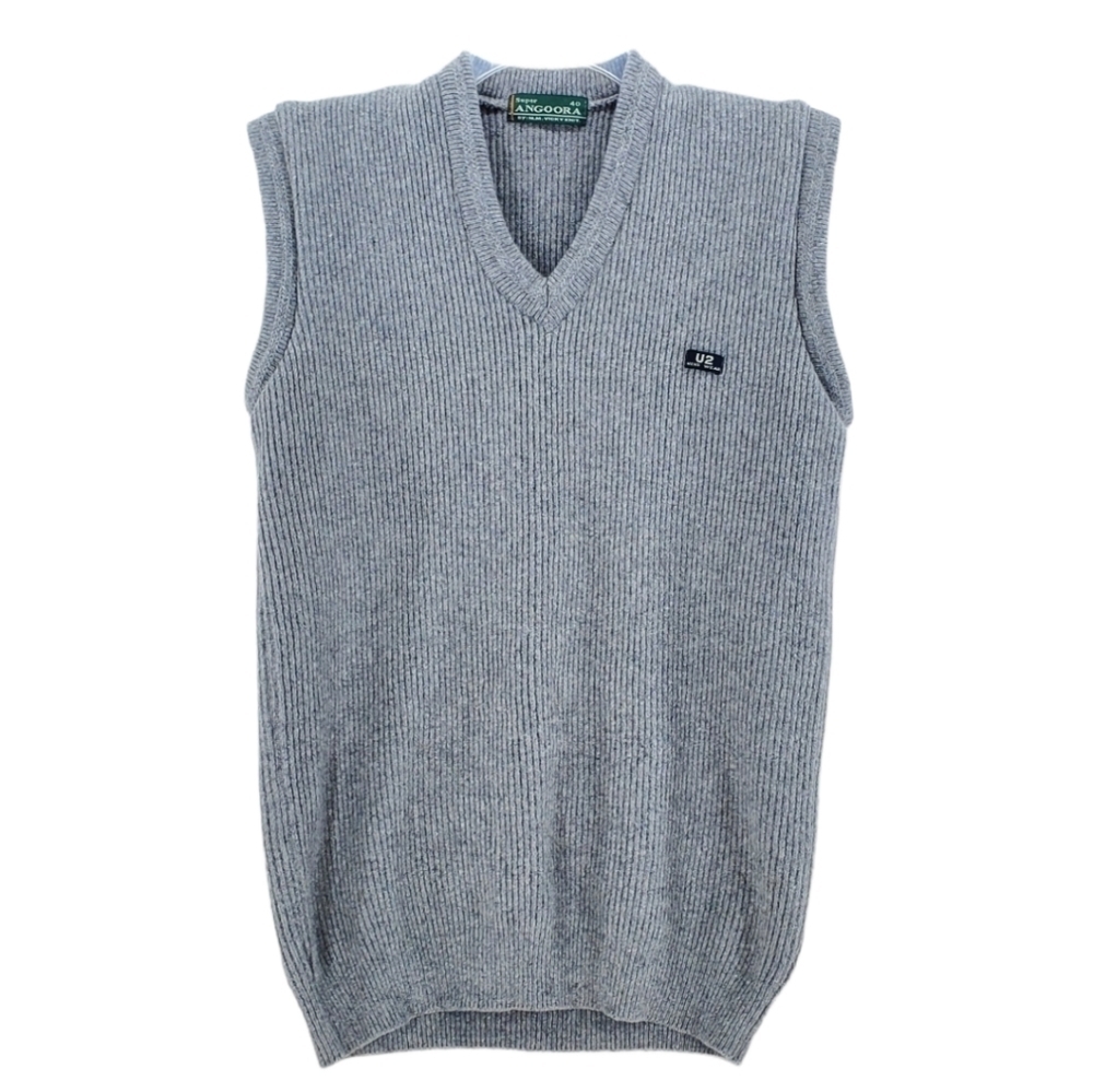 Vtg 90s Y2K Preppy Dad Sweater Vest Pullover Gray V-Neck Mens 40 Super Angoora